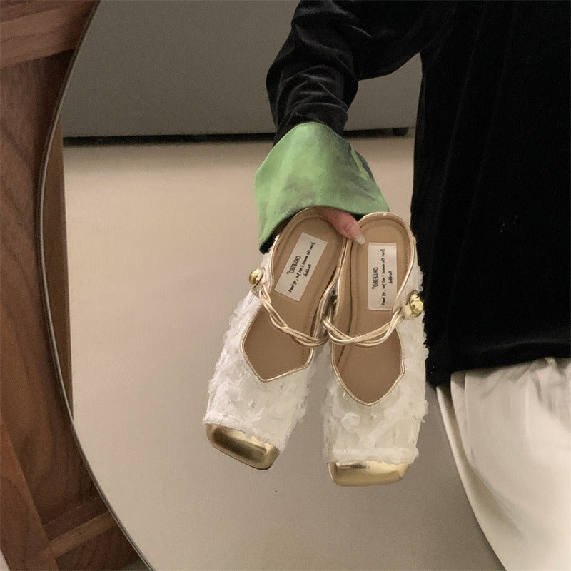 Gentle New Chinese Style Retro Chinese Style Baotou Half Slippers Women's Soft Sole French Sandals
