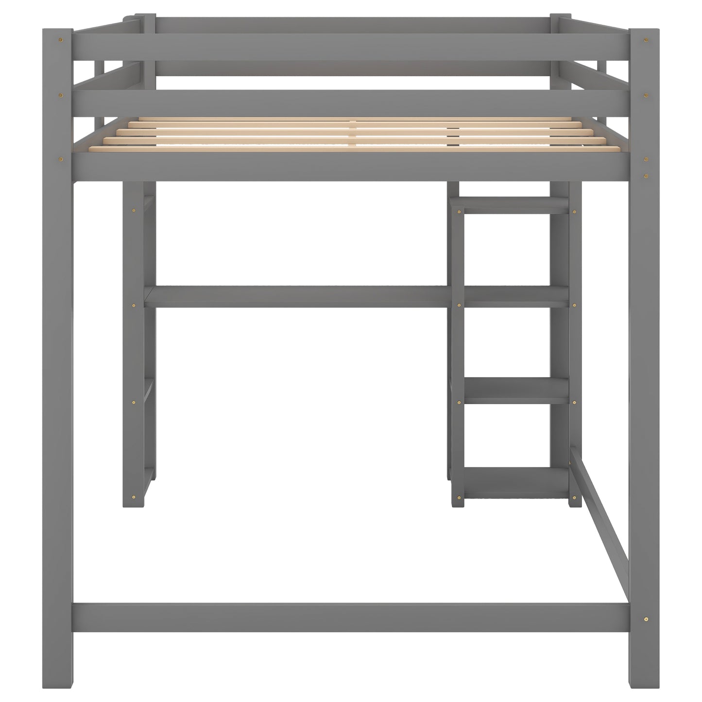 Full Size Loft Bed with Built-in Desk and Shelves Gray