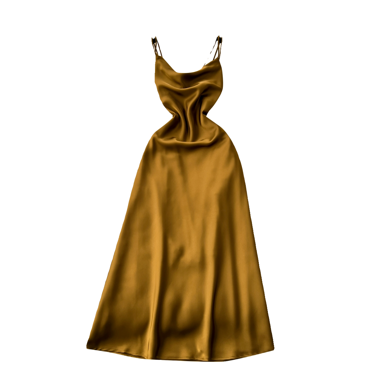 A camisole dress for women with a French style and elegant style. A slim fit satin formal dress with a swinging collar