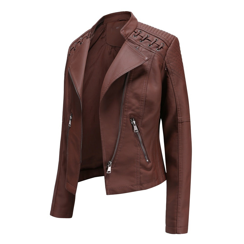 Women's leather jacket, women's short jacket, slim fit, thin leather jacket, women's motorcycle jacket