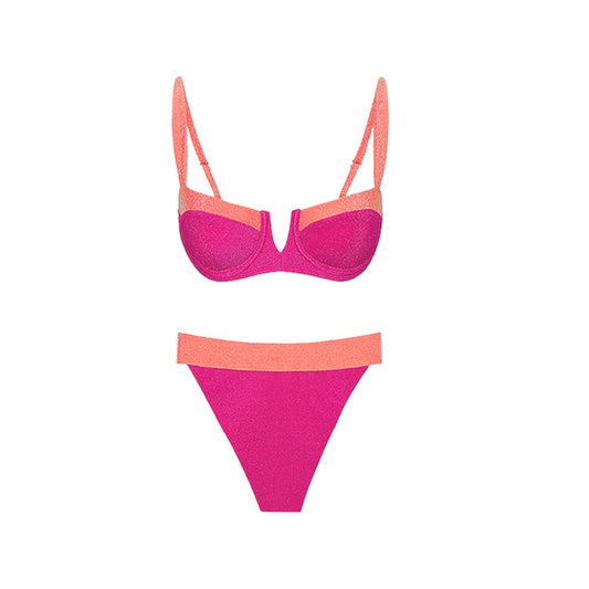 Fluorescent sexy one piece swimsuit wrapped skirt set for women