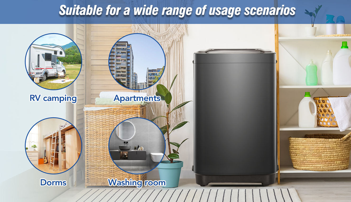 Portable home automatic washer, 15.4Lbs. of laundry, 8 water levels/10 programs for apartments, college dorms, RVs