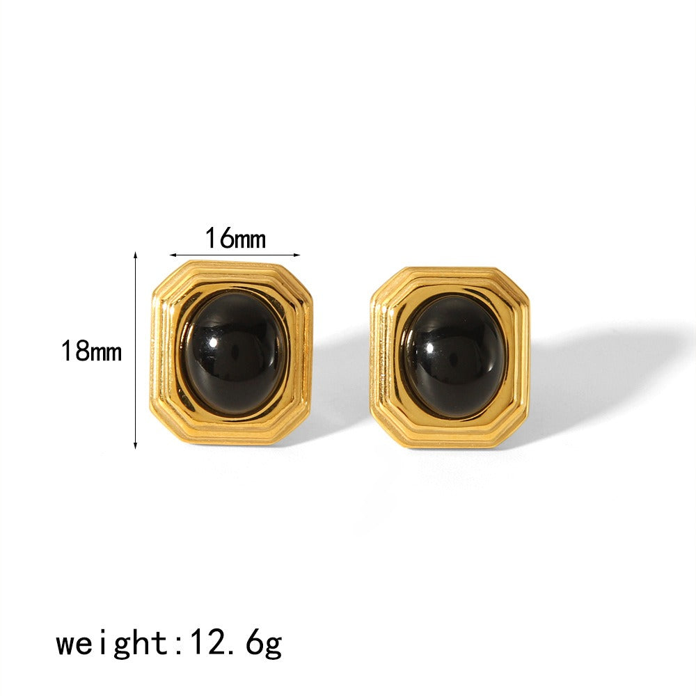 Geometric inlaid gemstone bracelet, stainless steel earrings, open ring, high-end women