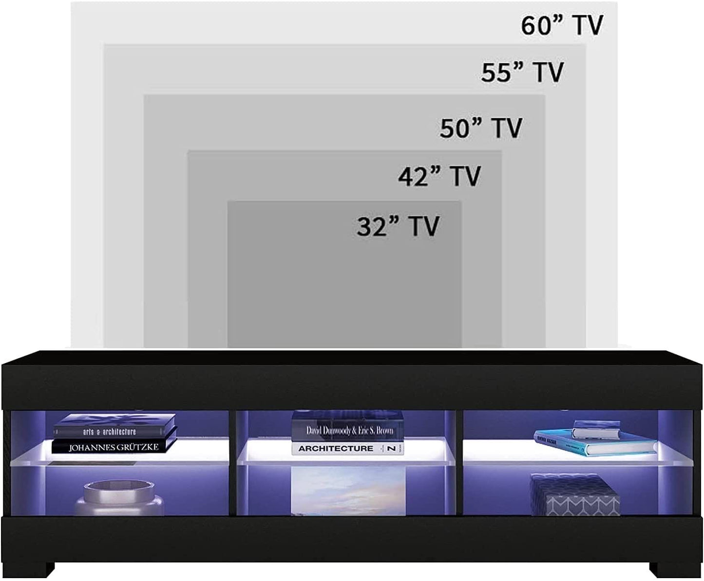 LED TV Stand for Up to 60 Inch TV Modern High Gloss Entertainment Center with Open Shelf