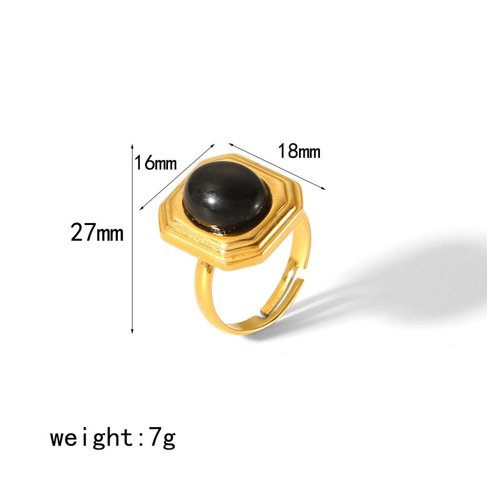 Geometric inlaid gemstone bracelet, stainless steel earrings, open ring, high-end women