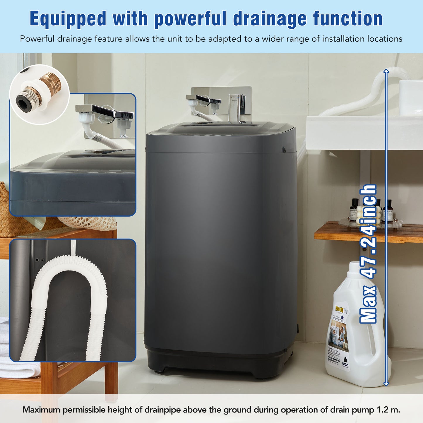 Portable home automatic washer, 15.4Lbs. of laundry, 8 water levels/10 programs for apartments, college dorms, RVs