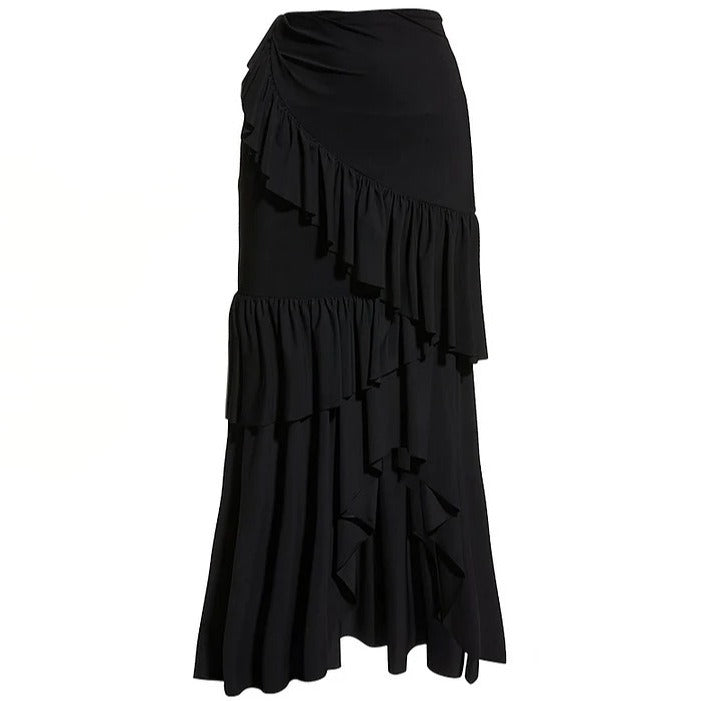 Folded ruffled striped swimsuit bikini mesh long skirt