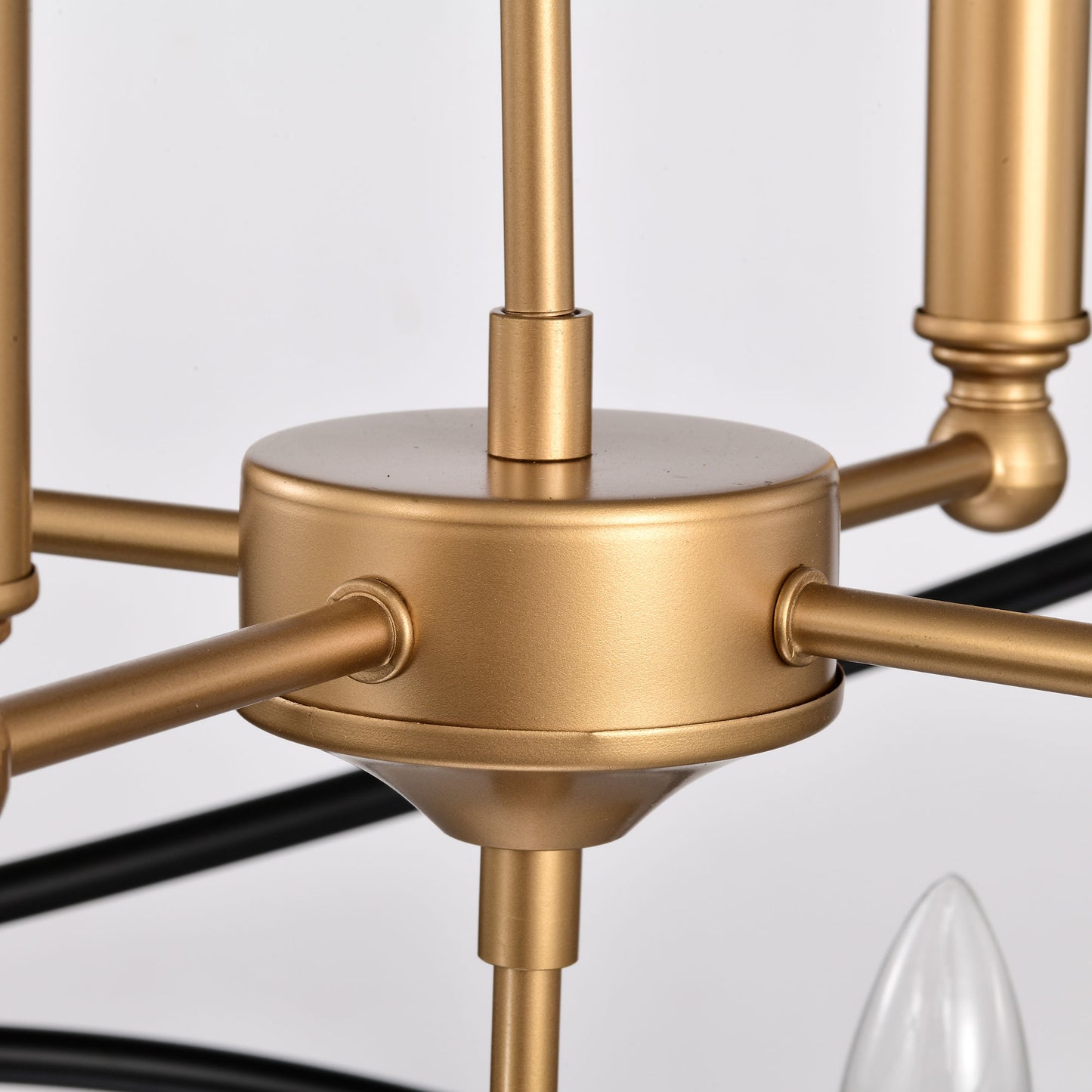 Transitional Gold/Matte Black Metal Chandelier Fixture, 8 lights, 2-Tier-Candle Ceiling Light for Living Room, Bedroom