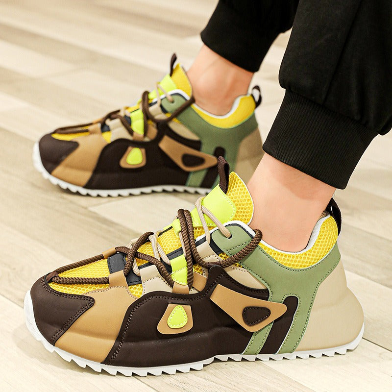 Men's sports shoes, fashion trends, original style, niche shoes, color matching lace up thick soled casual board shoes