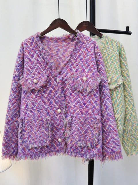 Women Metallic Tassel Cardigan 2024 Spring Classic Knit Outwear