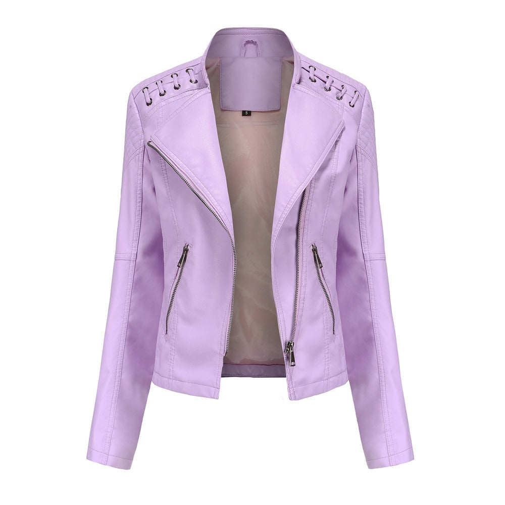 Women's leather jacket, women's short jacket, slim fit, thin leather jacket, women's motorcycle jacket