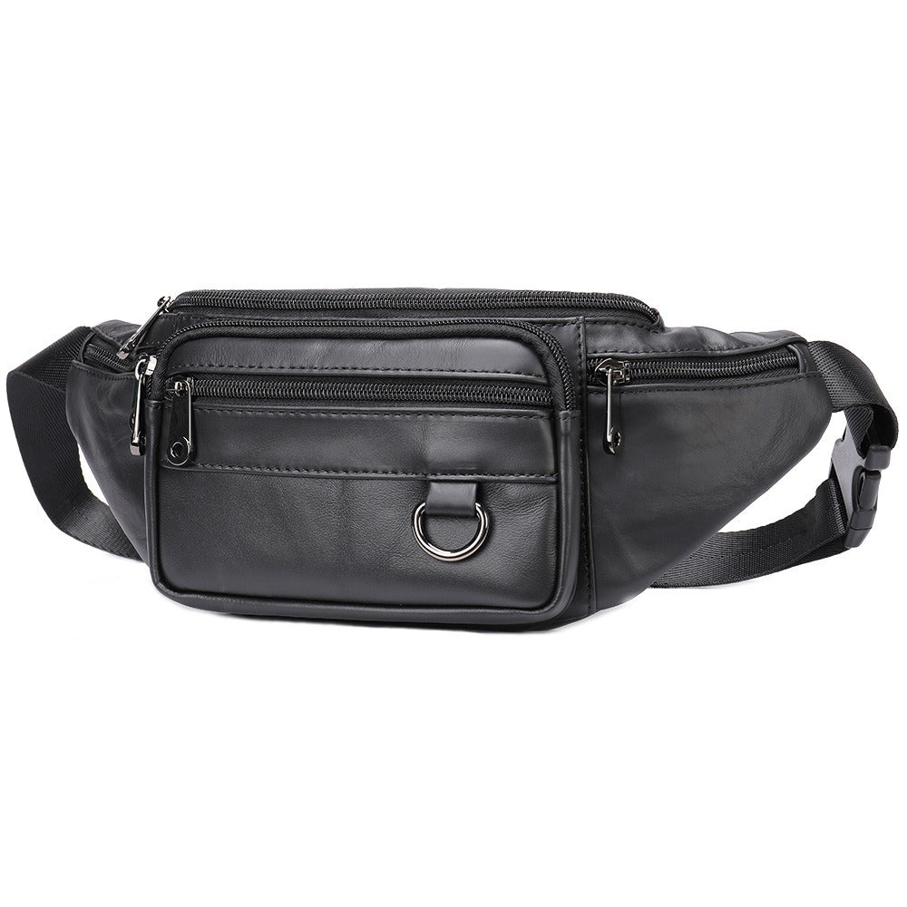 Sheepskin men's bag, sheepskin mobile phone waist bag, genuine leather crossbody bag, multifunctional sports