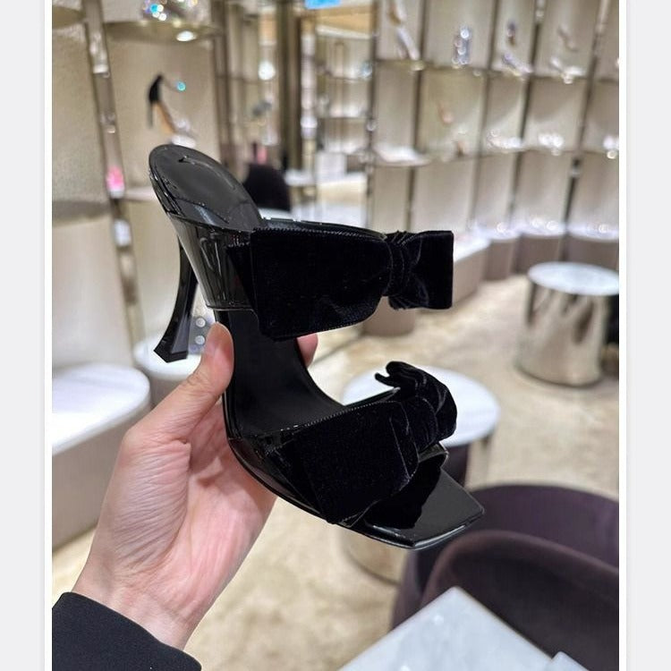 women's red velvet bow sandals open toe