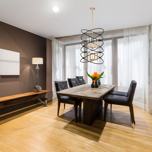 Transitional Gold/Matte Black Metal Chandelier Fixture, 8 lights, 2-Tier-Candle Ceiling Light for Living Room, Bedroom