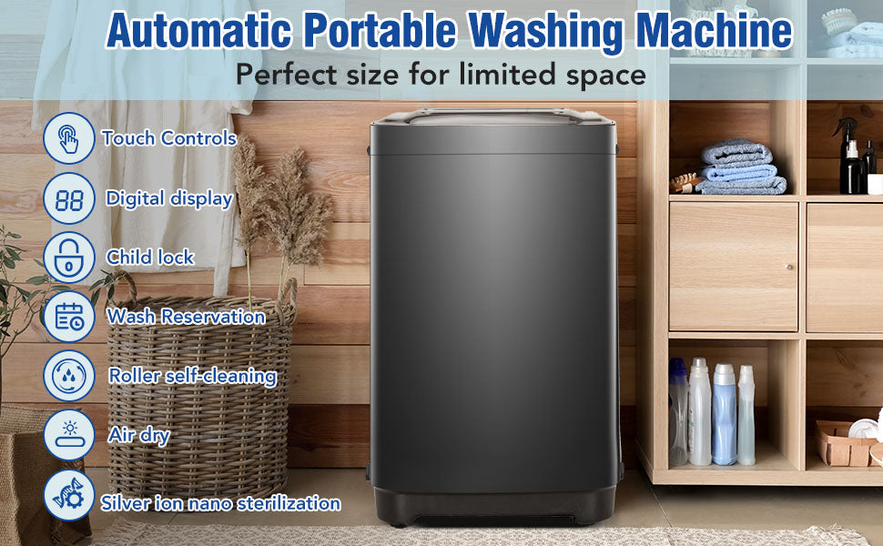 Portable home automatic washer, 15.4Lbs. of laundry, 8 water levels/10 programs for apartments, college dorms, RVs