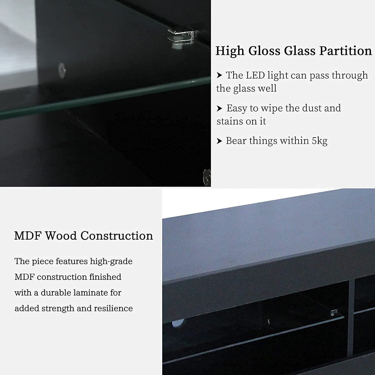 LED TV Stand for Up to 60 Inch TV Modern High Gloss Entertainment Center with Open Shelf