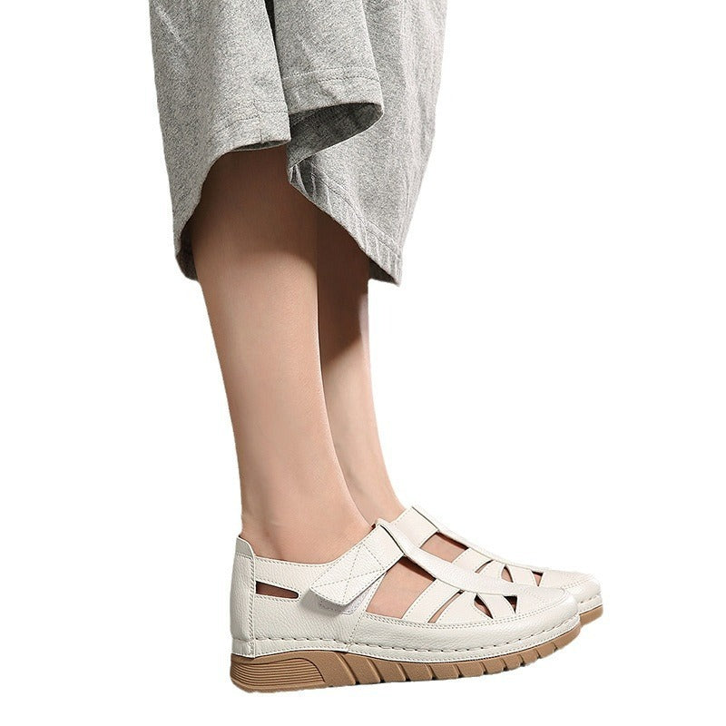 Single shoe slope with car stitching lightweight Velcro hollowed out mom's shoes