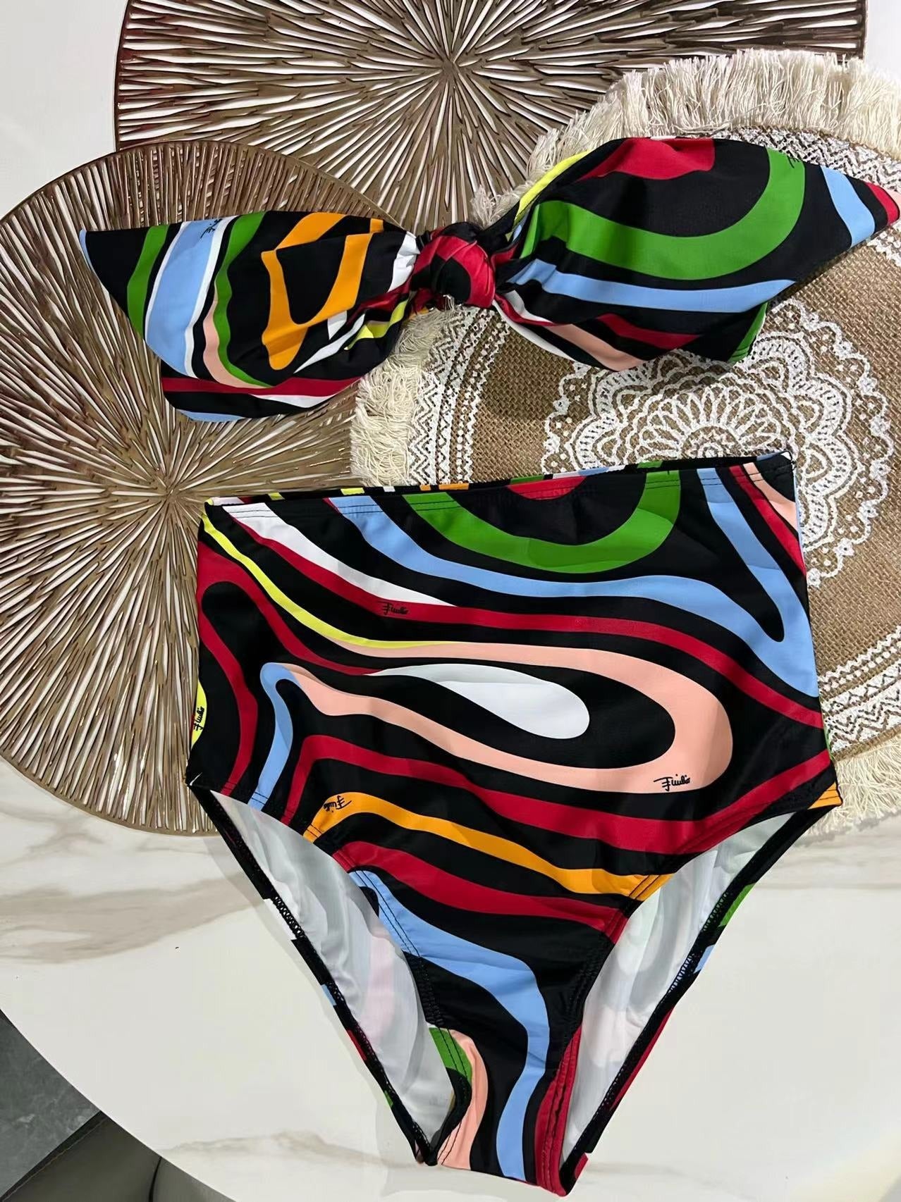 Two piece bikini skirt high waisted swimsuit bow
