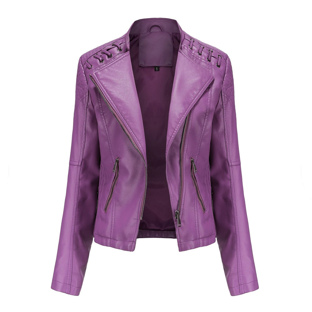 Women's leather jacket, women's short jacket, slim fit, thin leather jacket, women's motorcycle jacket