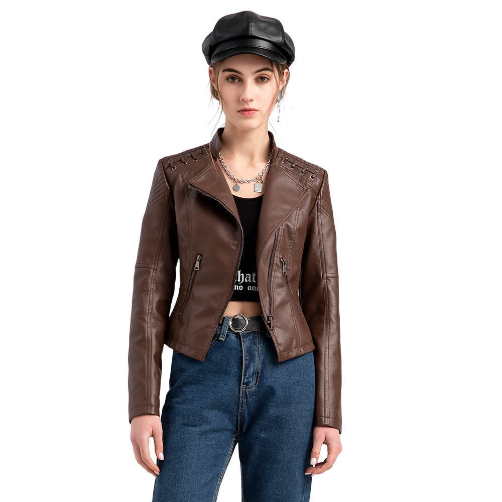 Women's leather jacket, women's short jacket, slim fit, thin leather jacket, women's motorcycle jacket