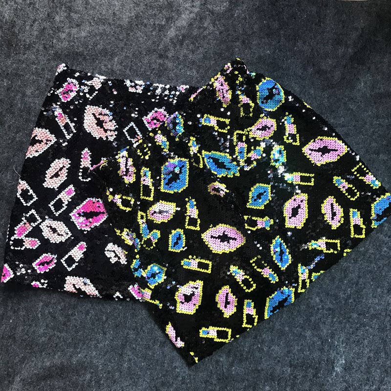 Elastic band high waisted short skirt with versatile style and sequin wrapped hip skirt