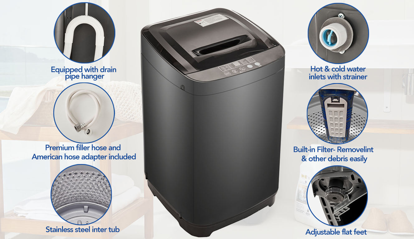 Portable home automatic washer, 15.4Lbs. of laundry, 8 water levels/10 programs for apartments, college dorms, RVs