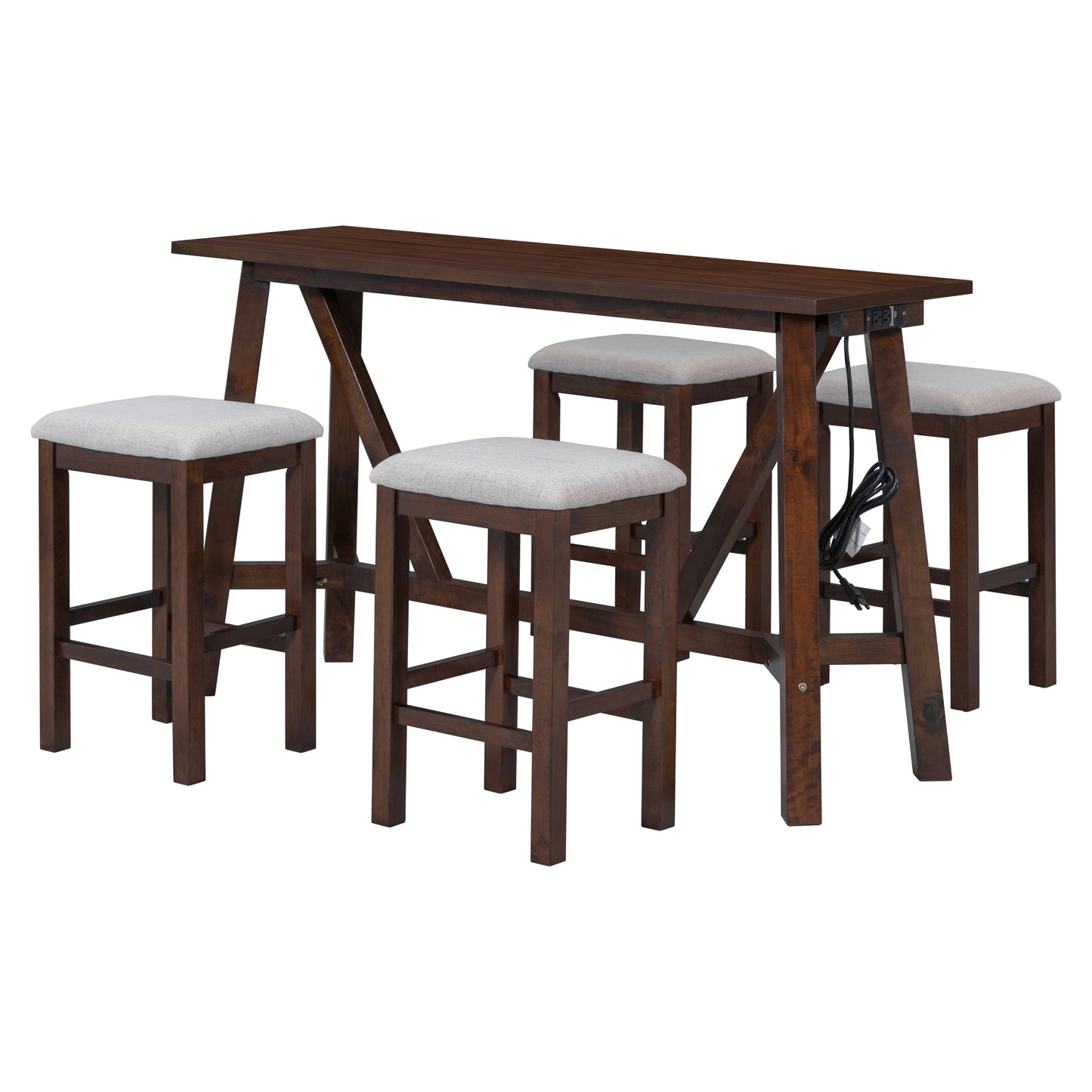 Modern 5-Piece Dining Table Set with Power Outlets Bar Kitchen Table Set