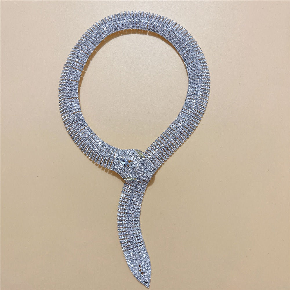 Exaggerated Design Water Diamond Snake Head Long Neckchain Personalized Jewelry