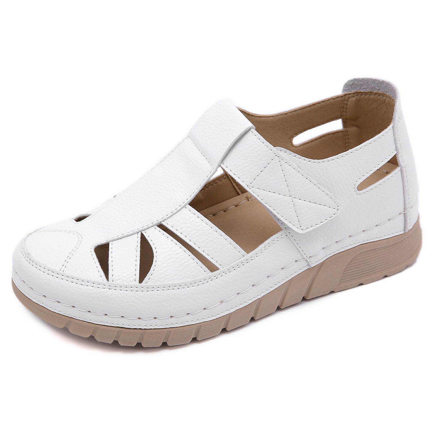 Single shoe slope with car stitching lightweight Velcro hollowed out mom's shoes