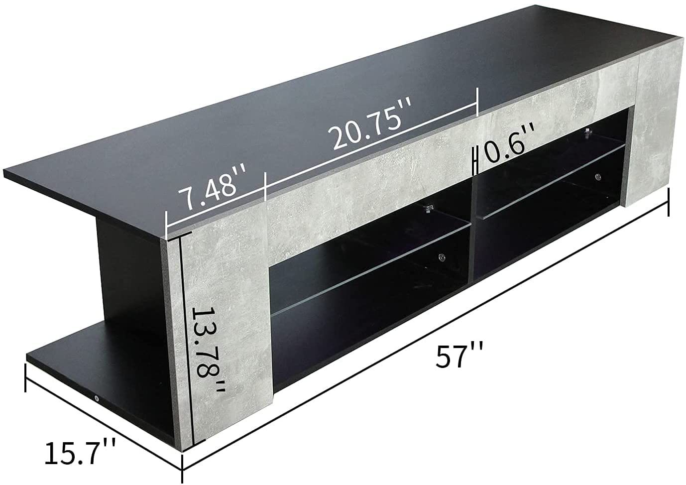 TV Stand for 32-60 Inch TVs Modern Low Profile Black+Stone Grey Entertainment Center