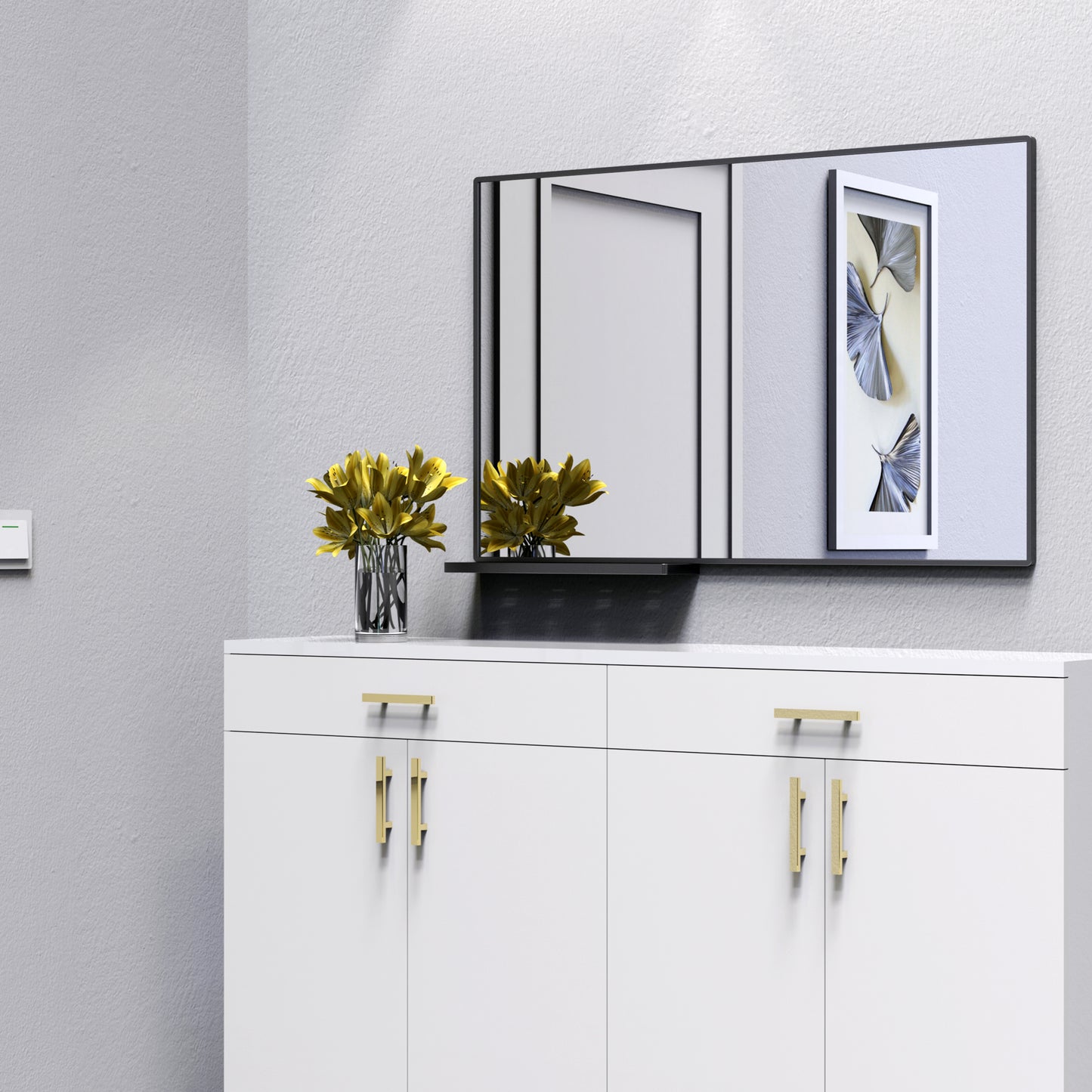 48x30 inch modern bathroom mirror with storage rack  rectangular black wall mirror for hanging mirror in bathroom, living room,