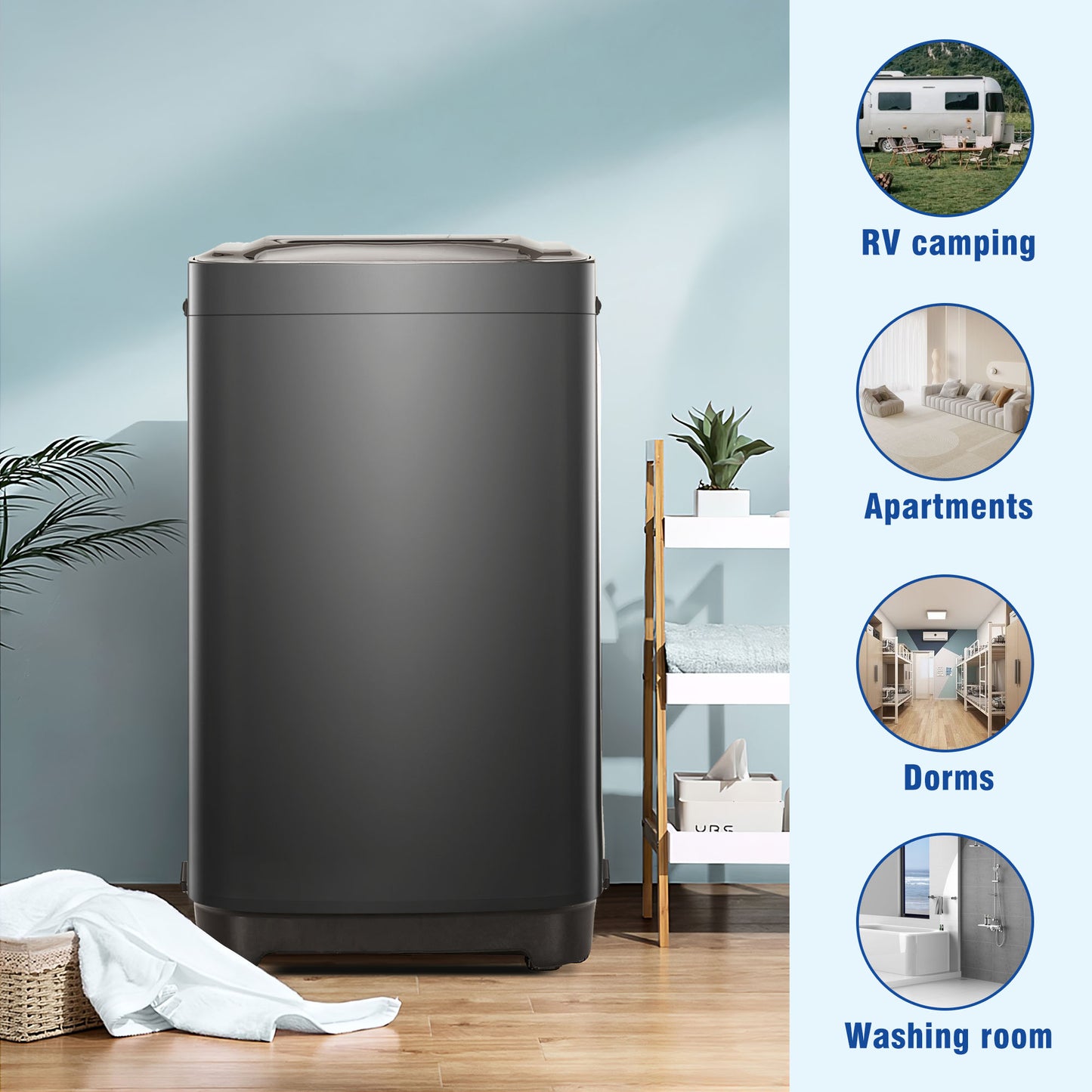 Portable home automatic washer, 15.4Lbs. of laundry, 8 water levels/10 programs for apartments, college dorms, RVs