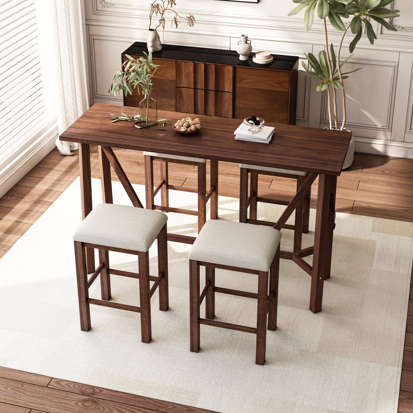 Modern 5-Piece Dining Table Set with Power Outlets Bar Kitchen Table Set