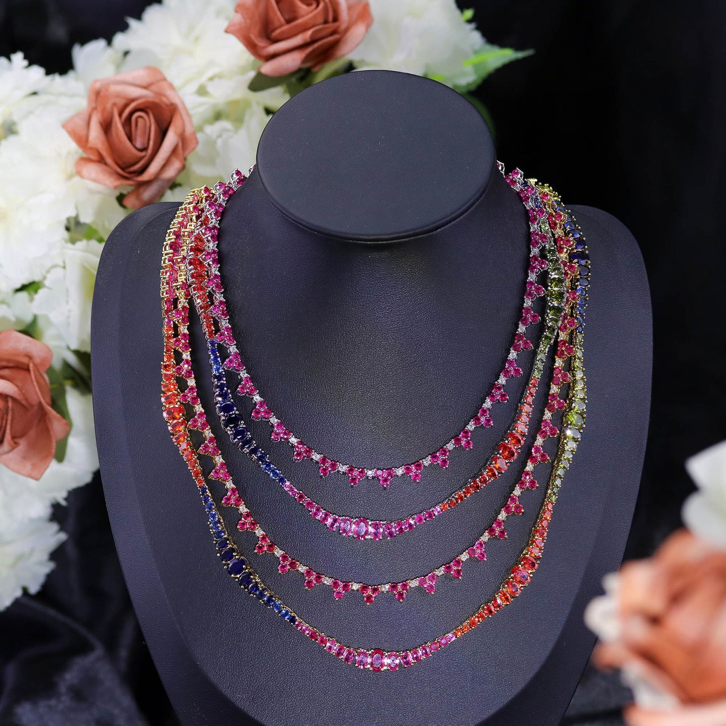 Irregular mixed color zircon necklace for women's fashion