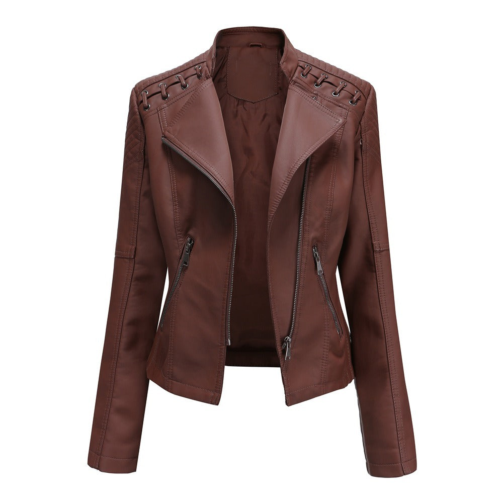 Women's leather jacket, women's short jacket, slim fit, thin leather jacket, women's motorcycle jacket