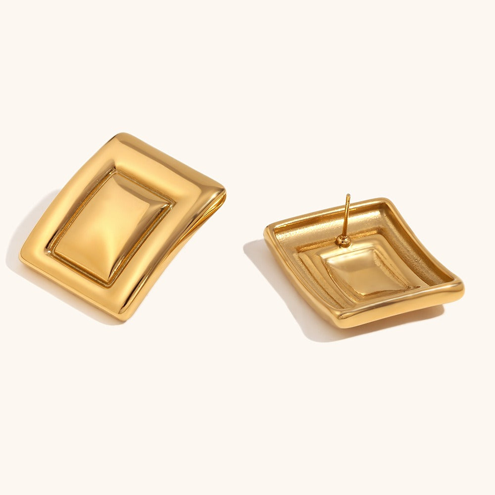 Niche design stainless steel plated exaggerated geometric rectangular earrings