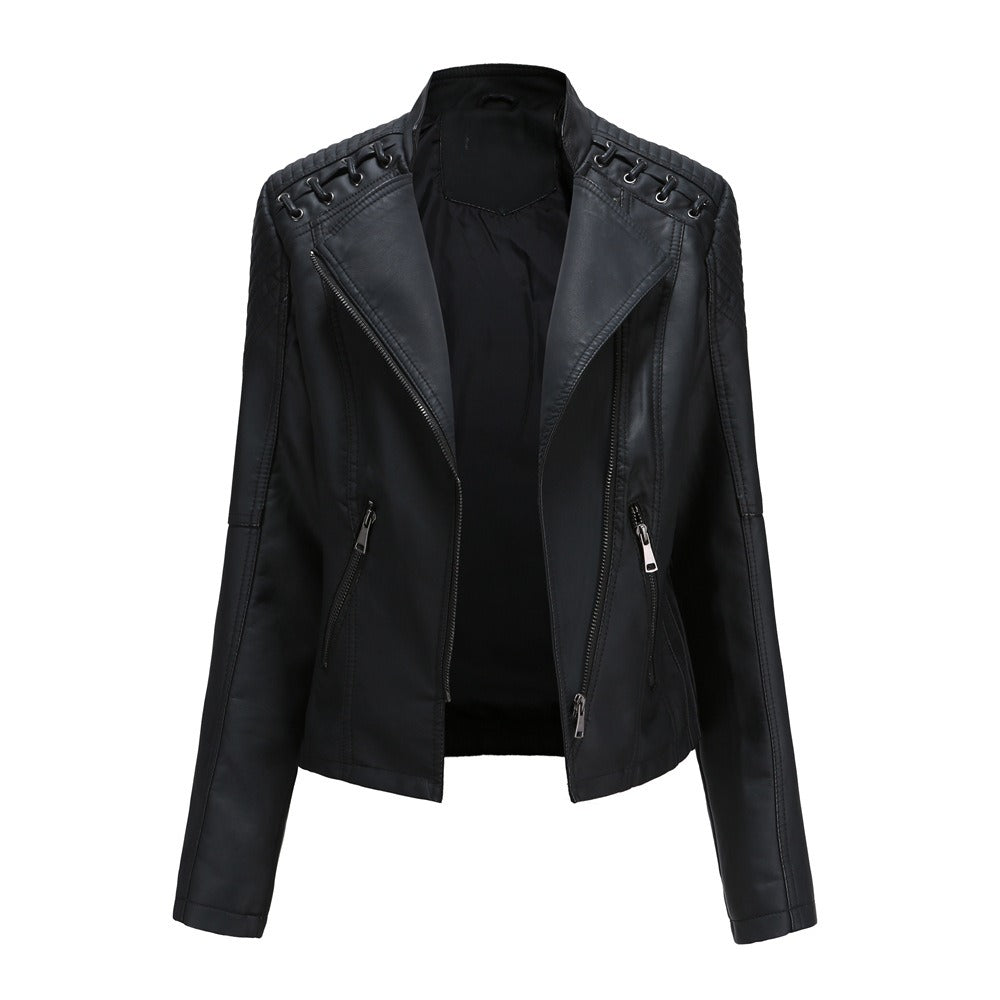 Women's leather jacket, women's short jacket, slim fit, thin leather jacket, women's motorcycle jacket