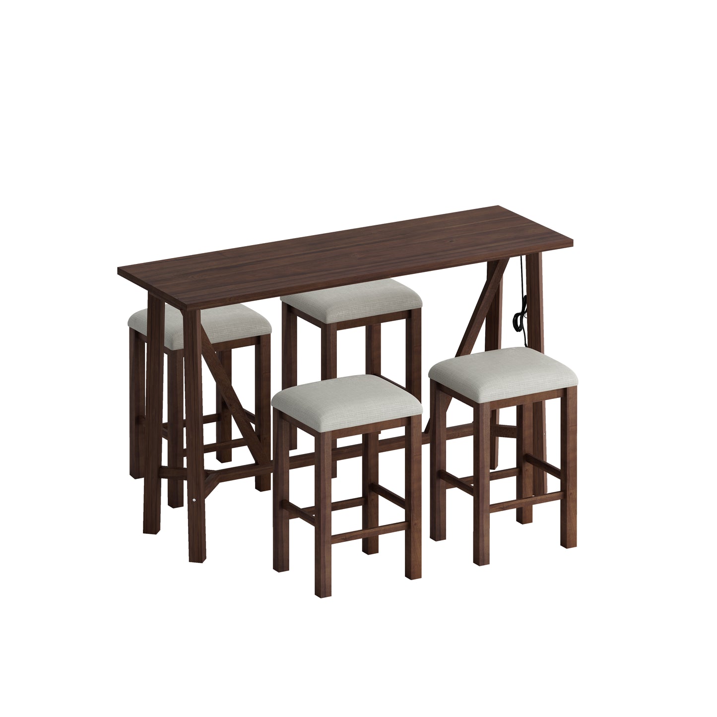 Modern 5-Piece Dining Table Set with Power Outlets Bar Kitchen Table Set
