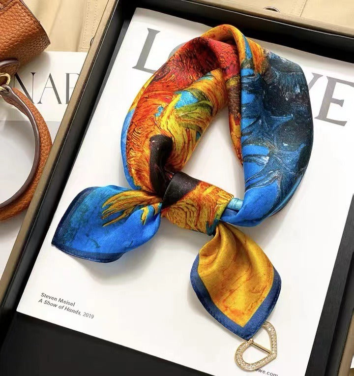 Small scarf versatile temperament mulberry silk small square scarf multifunctional headband scarf