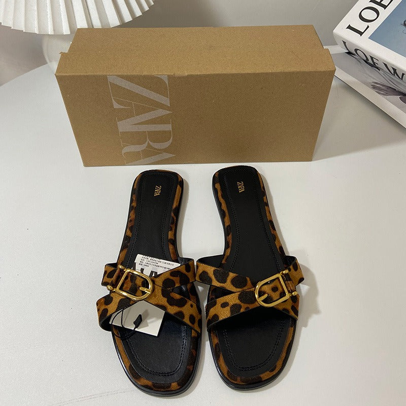 Fashionable and versatile color-blocked cross-strap slippers French pumps for women