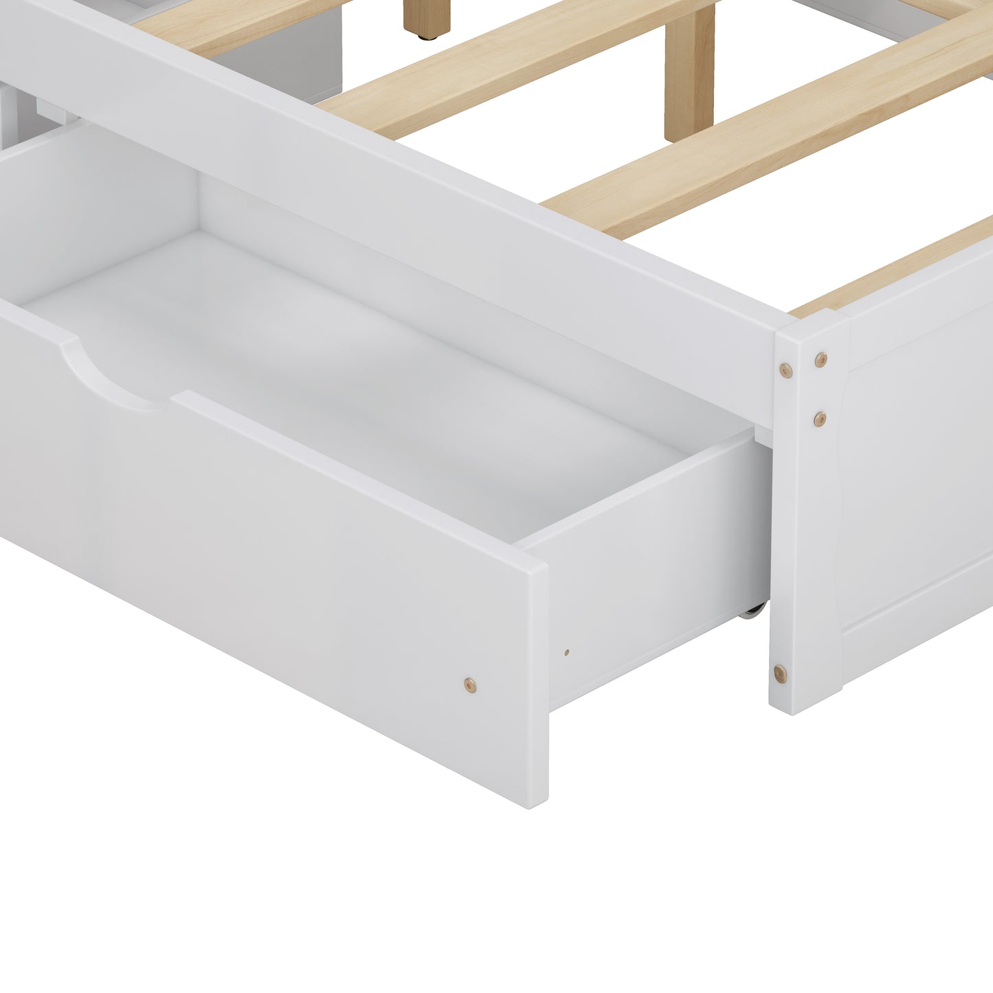 Multi-functional Full Size Bed Frame with 4 Under-bed Portable Storage Drawers and Multi-tier Bedside Storage Shelves White