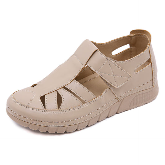 Single shoe slope with car stitching lightweight Velcro hollowed out mom's shoes