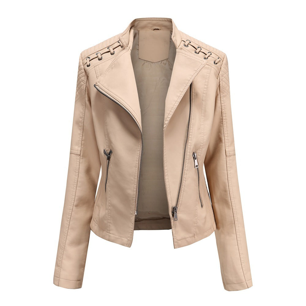 Women's leather jacket, women's short jacket, slim fit, thin leather jacket, women's motorcycle jacket