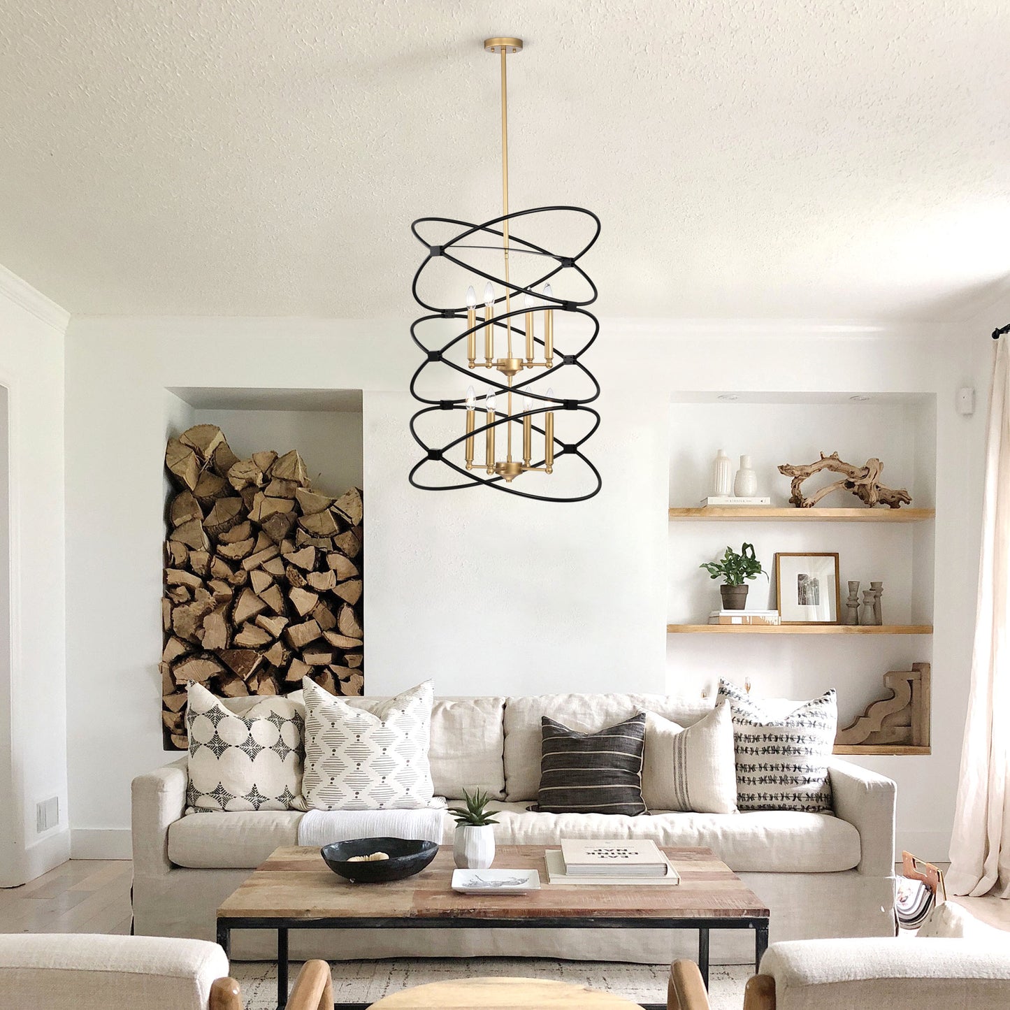 Transitional Gold/Matte Black Metal Chandelier Fixture, 8 lights, 2-Tier-Candle Ceiling Light for Living Room, Bedroom