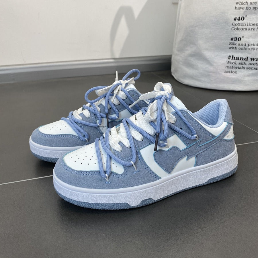 Spring new college style girl heart haze blue sports and leisure couple board shoes, niche lace up men's and women's trendy shoe