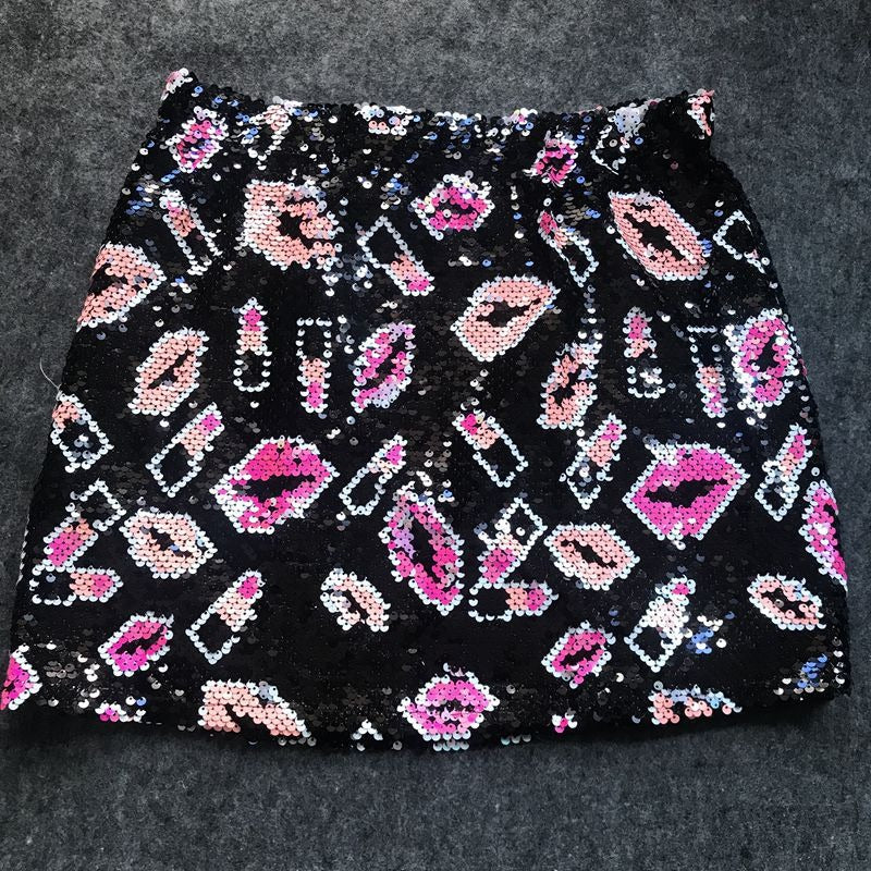 Elastic band high waisted short skirt with versatile style and sequin wrapped hip skirt