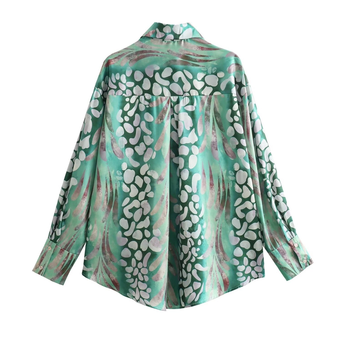 Silk texture printed casual shirt high waisted midi skirt