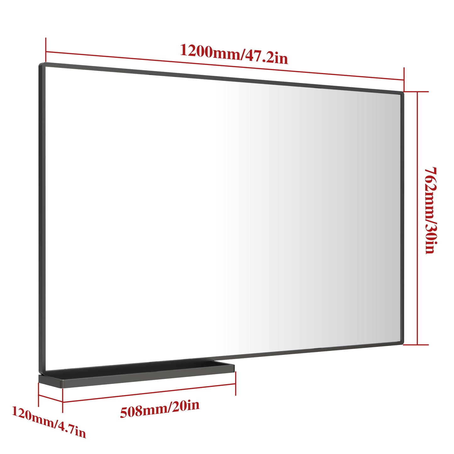 48x30 inch modern bathroom mirror with storage rack  rectangular black wall mirror for hanging mirror in bathroom, living room,