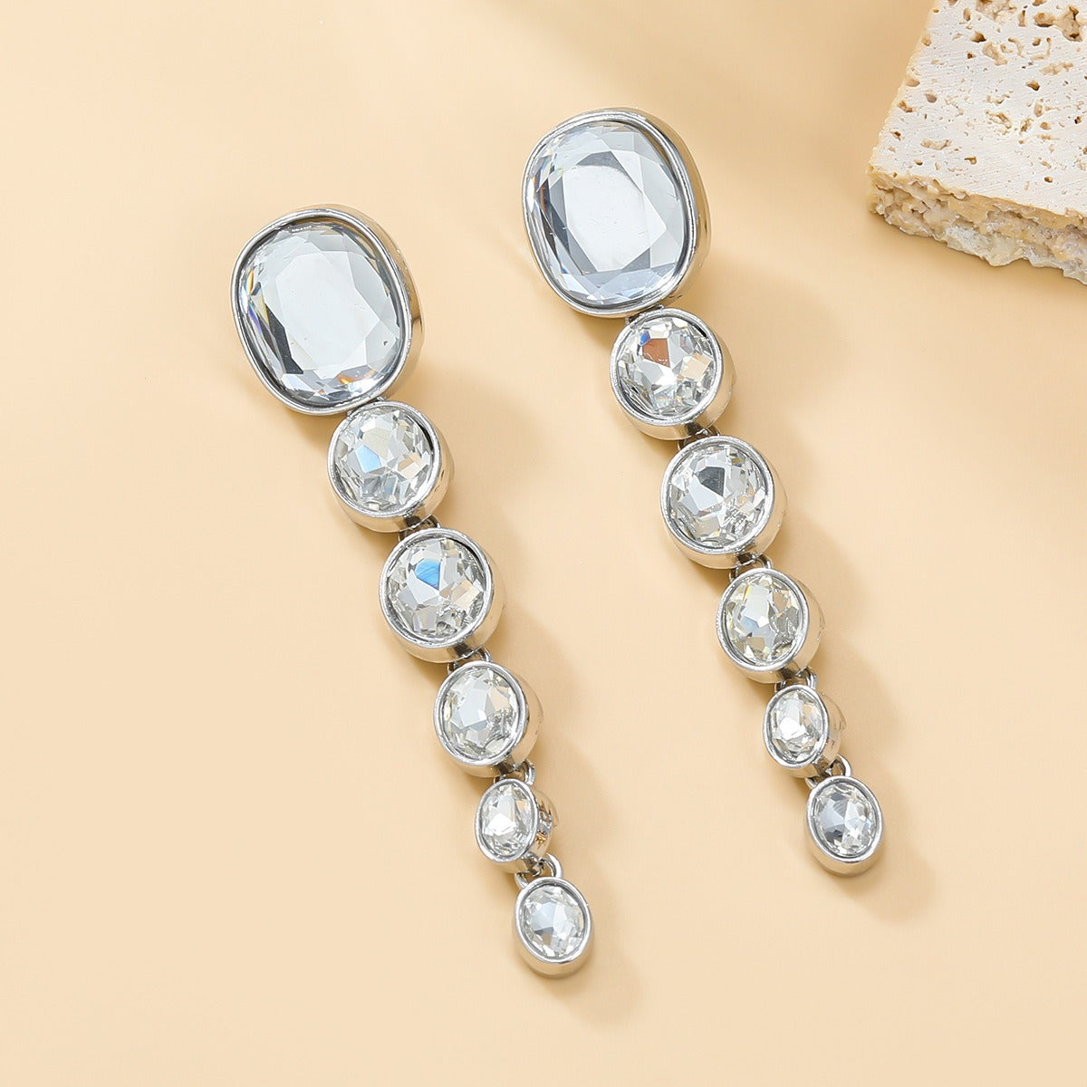 Earrings Women's Multi layered Oval Water Diamond Long Earrings