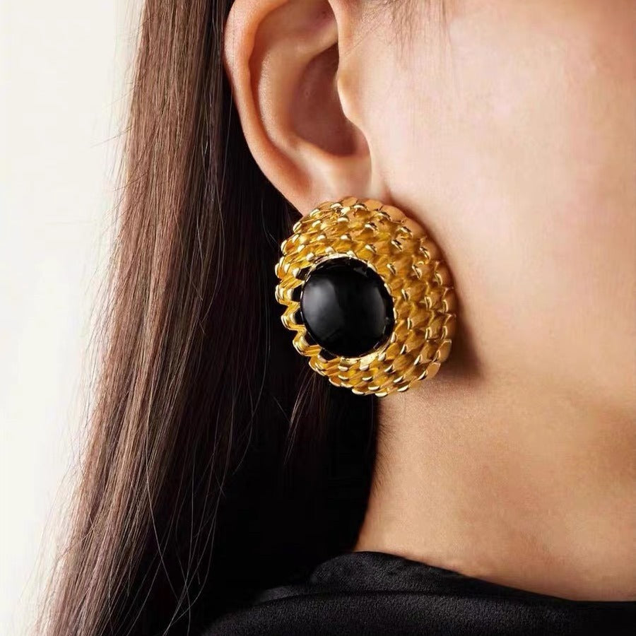 Three-dimensional round button red earrings fashionable personality simple temperament earrings for women